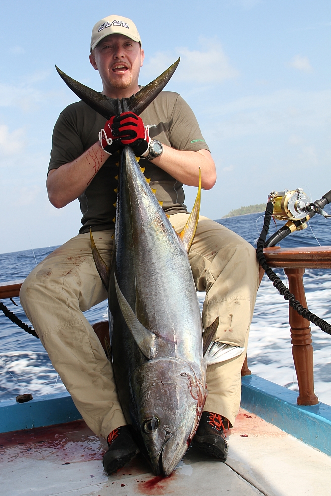 Der erste Fang beim Trolling - Yellowfin Tuna - 30 kg